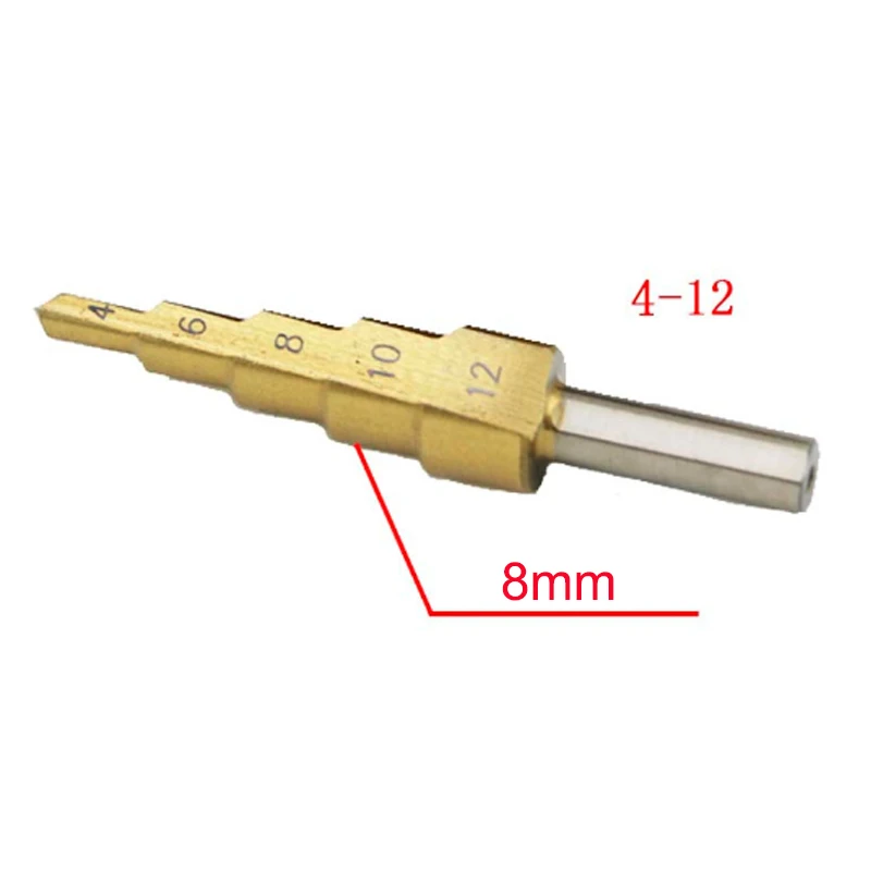 4-12mm 4-20mm 4-32mm Metric Spiral Flute/Large Step HSS Steel 4241 Cone Titanium Coated Drill Bits Cut Tool Set Hole Cutter