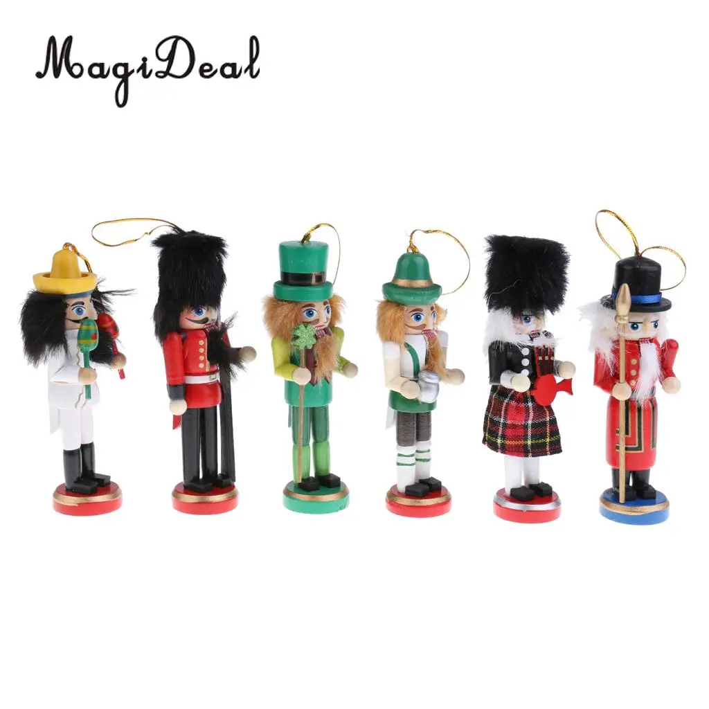 11Pcs 12cm Christmas Decorations Wooden Soldiers Nutcracker Puppets Figures Pendants Christmas Ornaments Office Table Desk Decor
