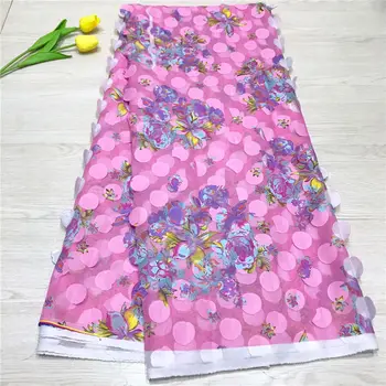 

2019 High quality Nigerian lace fabric African 3d flower lace fabric french chiffon lace fabric for wedding party dress 5yards