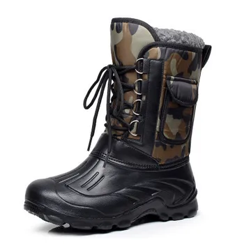 

Winter Men Fishing Boots with Fur Lace Up Camouflage Men Mid Calf Boots Winter Boots Shoes Waterproof dropship