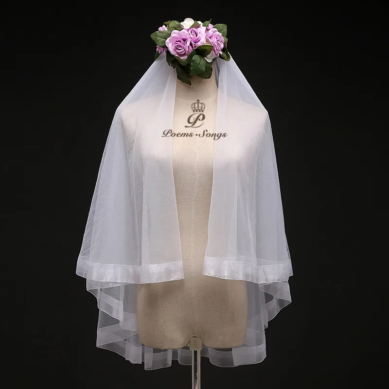 

Poems Songs high quality wedding veil two layer newstyle Simple Bridal Veil + Comb elegant ivory white bridal veil free shipping