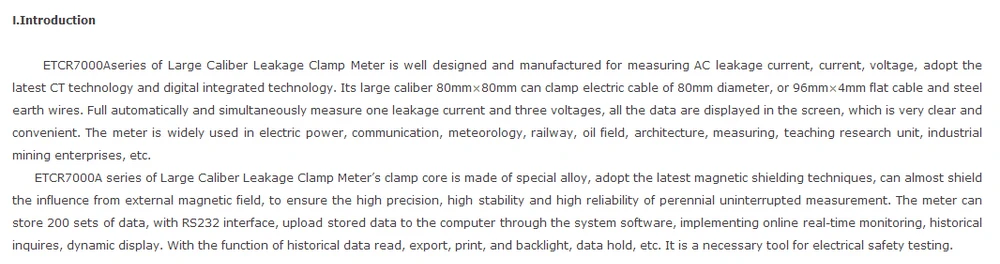 ETCR7000A большой Калибр утечки клещи переменного тока 0.00mA-2000A, 0-600 V