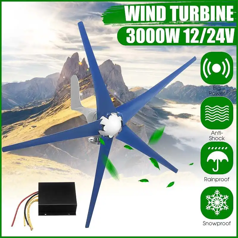 

3000W 5 Blades Wind Turbines Generator 12V/24V Horizontal Wind Generator With Controller Windmill Energy Turbines Charge