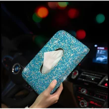 Универсальный Bling синий и белый кристалл бриллиант Стразы автомобильный бумажный ящик для полотенец коробка для салфеток