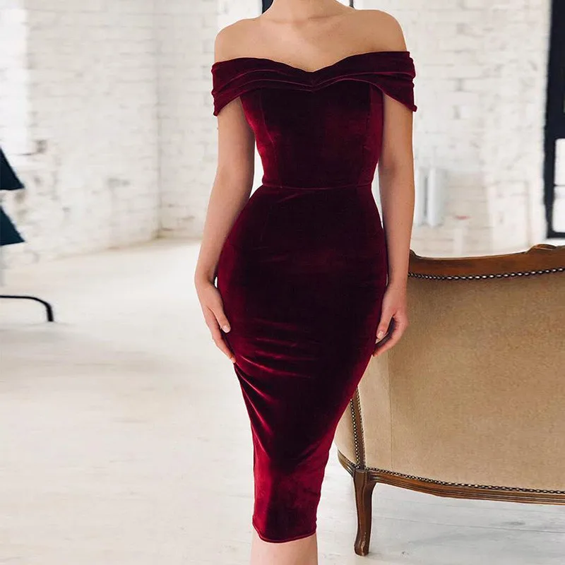 Cena Ahagaga 2019 wiosna lato sukienka kobiety moda Off the shoulder z krótkim rękawem Sexy głęboki dekolt aksamitne kobiety sukienki Vestidos szaty