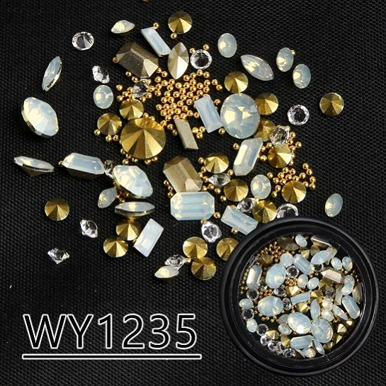 Беззеркальные смешанные формы Опал для ногтей, полимерные стразы, драгоценные камни, 3D наконечник, медные бусины-шармы для ногтей, шпильки, маникюрные украшения для ногтей - Цвет: WY1235