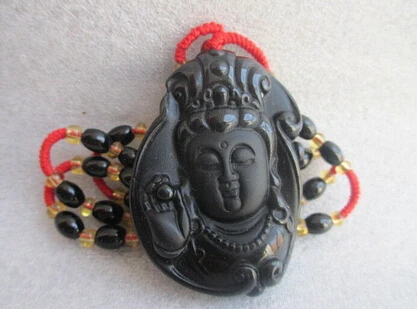 

Free shipping >>@>> hot sell pure natural obsidian Shi Yu hand-carved guanyin pendant/appraisal certificate