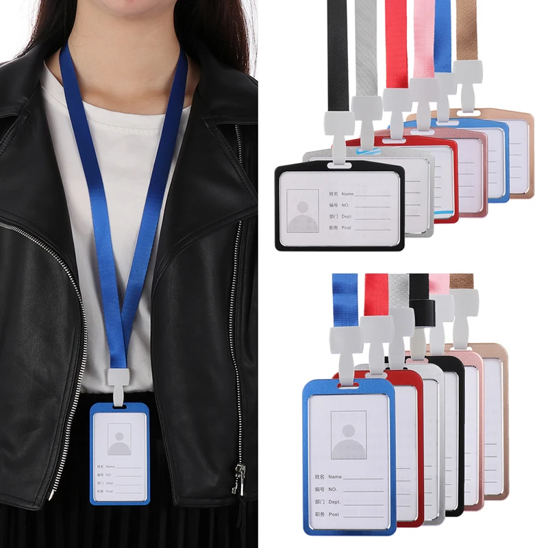 

2019 New Aluminum Alloy Vertical Lanyard Card Set Business Work Name Card Holders Card ID Badge Holder Metal Business Case