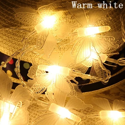 Warm White 2 м, 5 м, 10 м, 20 м, светодиодный Сказочный светильник с бабочкой, работающий от Bettery, светодиодный Рождественский светильник, гирлянда, уличные свадебные декоративные лампы - Испускаемый цвет: Warm White
