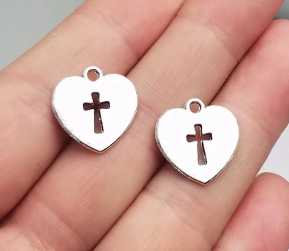 30pcs/lot 17x16mm, Antique silver plated heart cross charms, DIY ...