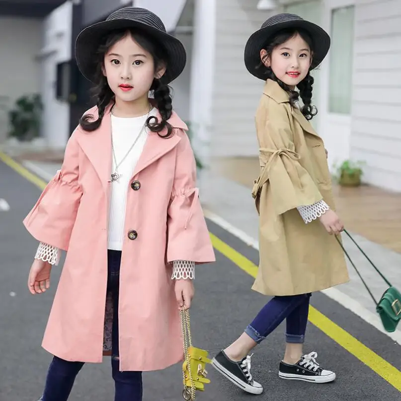 Fashion Casual Autumn Teenage Baby Toddler Clothes Girls Trench Coat Long Kids Jackets And Coats Children's Outerwear JW3845A