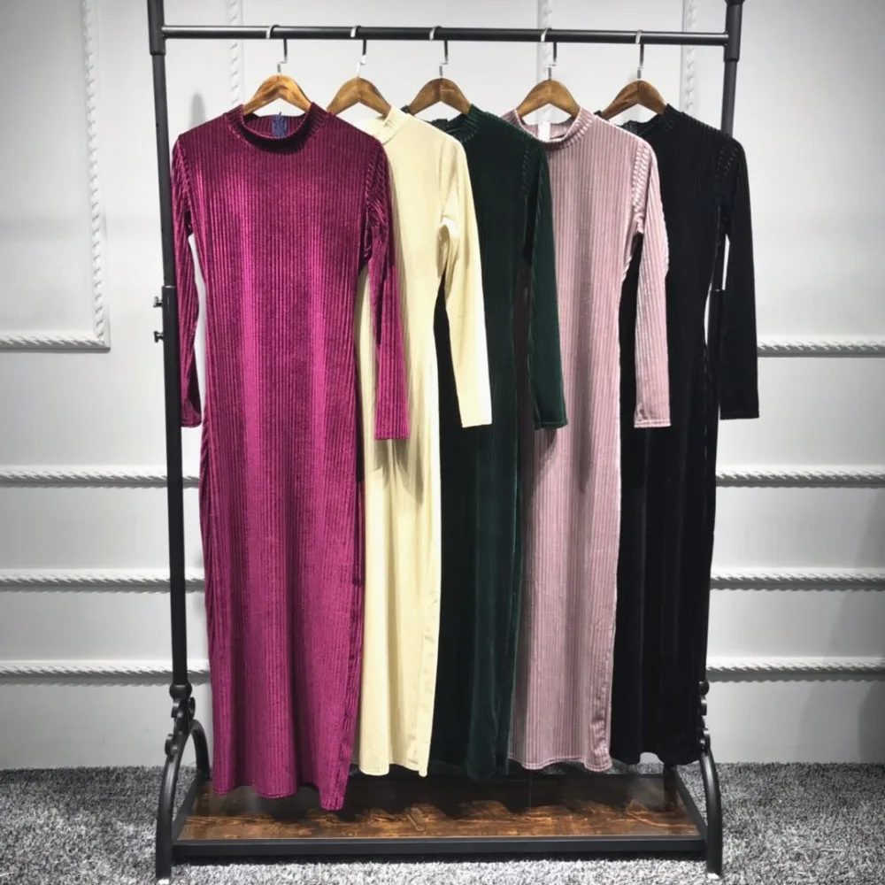 Elegant Muslim Maxi Velvet Dress Cardigan Abaya Female Full Kimono Long Robe Gowns Jubah Middle East Ramadan Arab Islamic Prayer