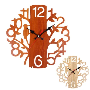

European Wall Clock Wooden Silent Non-Ticking Tree Shaped Kitchen Wall Clocks With Night Lights For Indoor/Outdoor Living Room