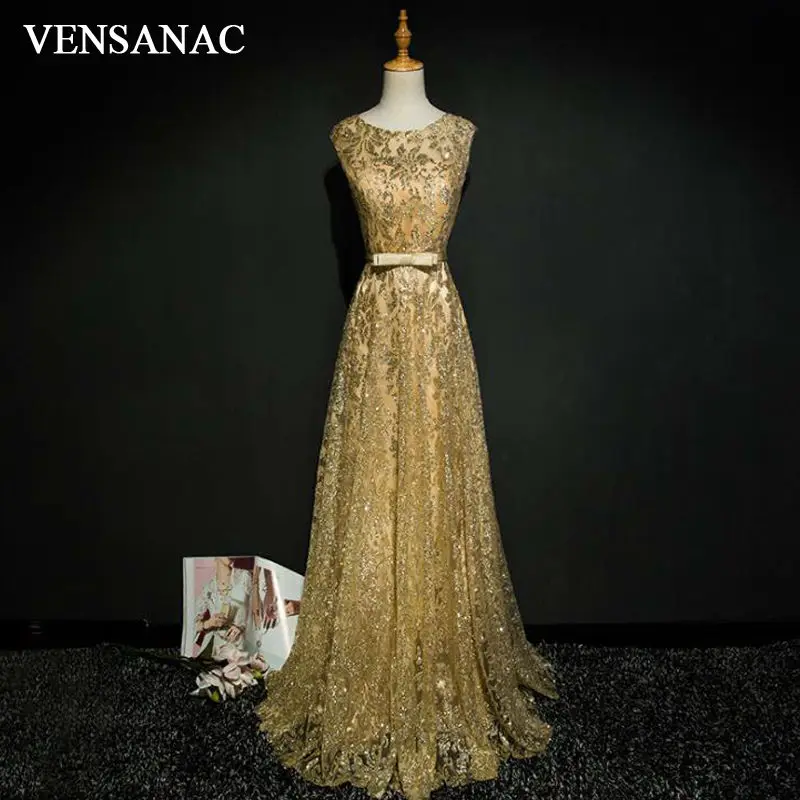 VENSANAC 2017 New A Line Bow O Neck Long Evening Dresses Sleeveless Elegant Sashes Tank Lace Party Prom Gowns VENSANAC 2017 New A Line Bow O Neck Long Evening Dresses Sleeveless Elegant Sashes Tank Lace Party Prom Gowns