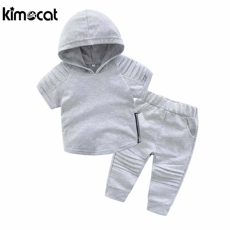 Online Kimocat primavera otoño bebé niño ropa trajes 2 piezas con capucha + Pantalones 100% algodón niños ropa Conjuntos Niño marca chándales conjunto