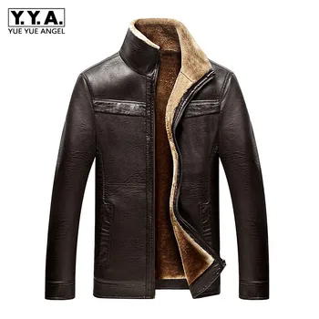 

Winter Men Thick Warm Fur Lining Pu Leather Jacket Slim Fit Office Work Outwear Coat Brand Motor Biker Windproof Jacket Big Size