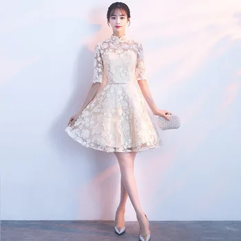 

2018 Sexy Cheongsam Lace Short Qipao Chinese Dress Traditional Oriental Style Dresses Vestido Chino Robe Longue Chinoise
