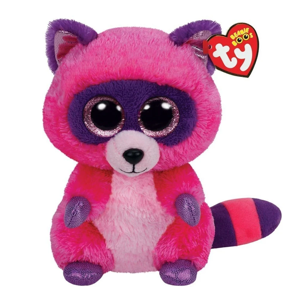 Pyoopeo Ty Beanie Boos 6" 15cm Roxie the Pink/Purple Raccoon Plush