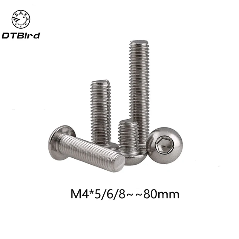 

M4 Bolt A2-70 Button Head Socket Screw Bolt SUS304 Stainless Steel M4*(5/6/8/10/12/14/16/18/20/25/30/25~80) mm