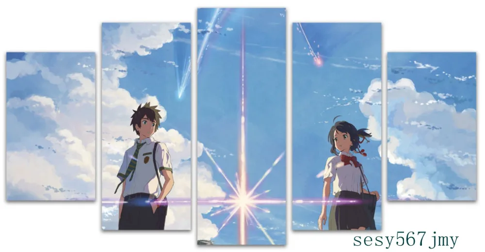 

Art Abstract Indoor Decor mt Anime cosplay A22 your name Miyamizu Mitsuha +Tachibana Takicanvas decoration 5 pieces
