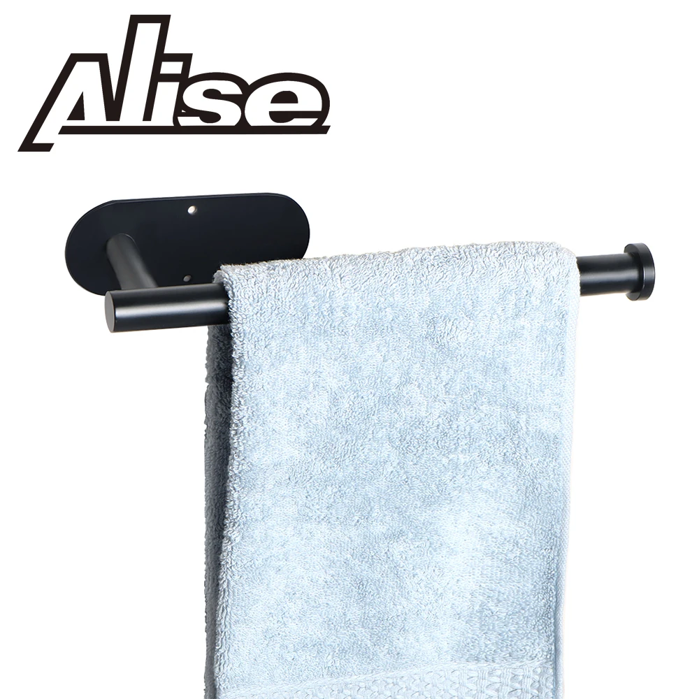 Alise Stainless Steel Bathroom Towel Holder Wall-Mounted Towel Hooks Matte  Black 3M Self-Adhesive Toilet Paper Rack Hardware - AliExpress