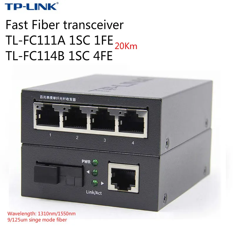 

TP-Link Fast Fiber transceiver Optical fiber media converter 10/100M 4 RJ45 Single Fiber SC Singlemode 20km(TL-FC111A/TL-FC114B)