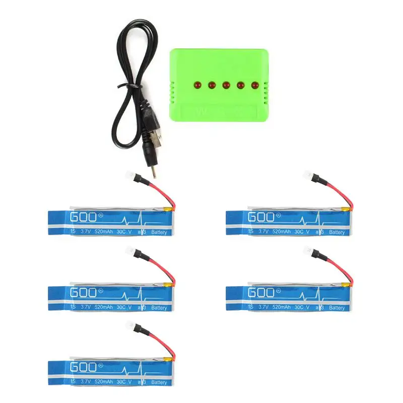 

5 in 1 USB Charger and 5pcs 3.7V 520mAh 30C Upgraded Battery for WLtoys V930 V977 XK K110 RC Helicopter Spare Parts accessories