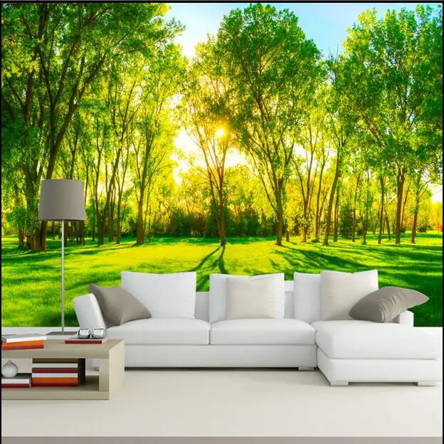 Пользовательские 3D фото обои природа пейзаж тема зеленый дерево Пастбища фрески отель гостевых комнат лобби украшения росписи обоев