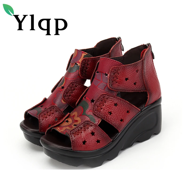 

Ylqp Brand Female Summer Cool Shoes Vintage Floral Leisure Women Sandals 2018 New Comfortable Soft Bottom High Heels Sandals