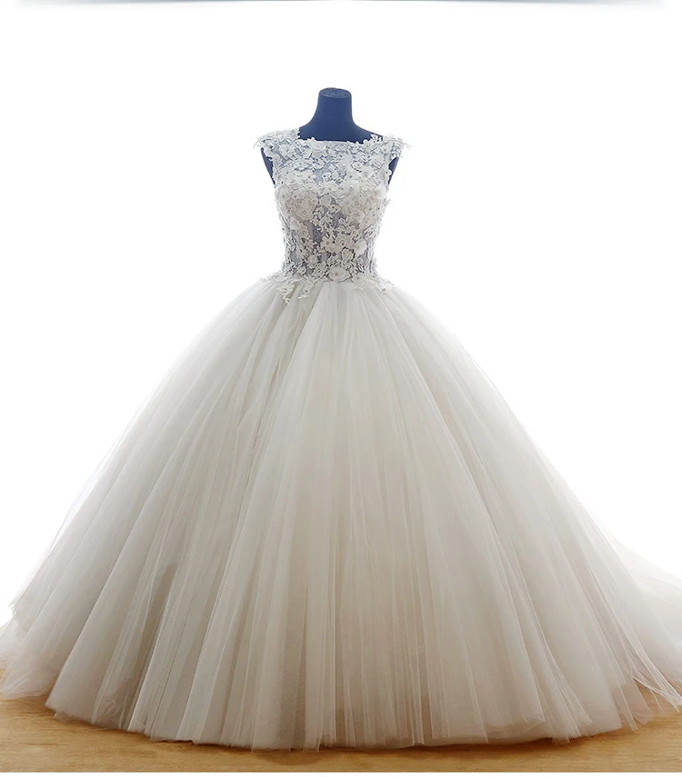 Real Images Vestidos Appliques And Flowers Lace Top Ball Gown