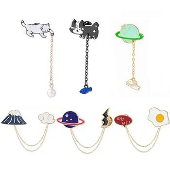 

New 6 Styles High Quality Omelette Planet Lightning Rabbit Fuji Mountain Cloud Cartoon Pins Collar Brooch Jewelry Both men Girl
