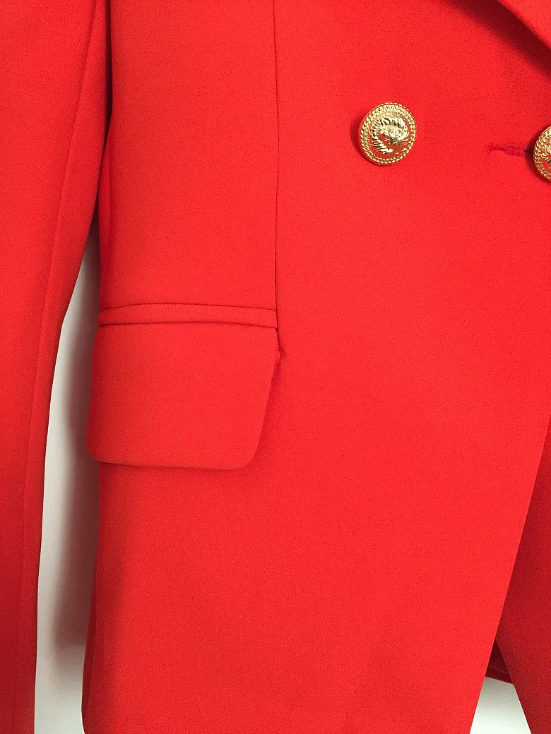 FOLOBE Мода 2019 дизайнер костюмы куртка Женская Металл Лев пуговицы двубортный Блейзер Пальто Красный blueкомбинезоны для девочек верхняя