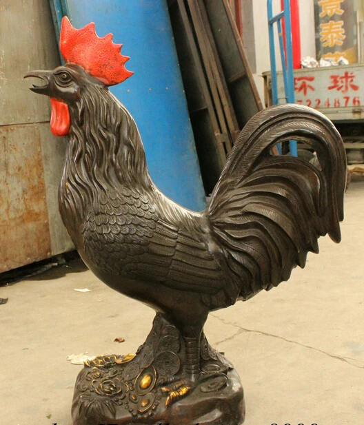 

S07177 28 Chinese Bronze Gilt Auspicious Wealth Coin Year Zodiac Fu Cock Rooster Statue discount 30% (C0324)