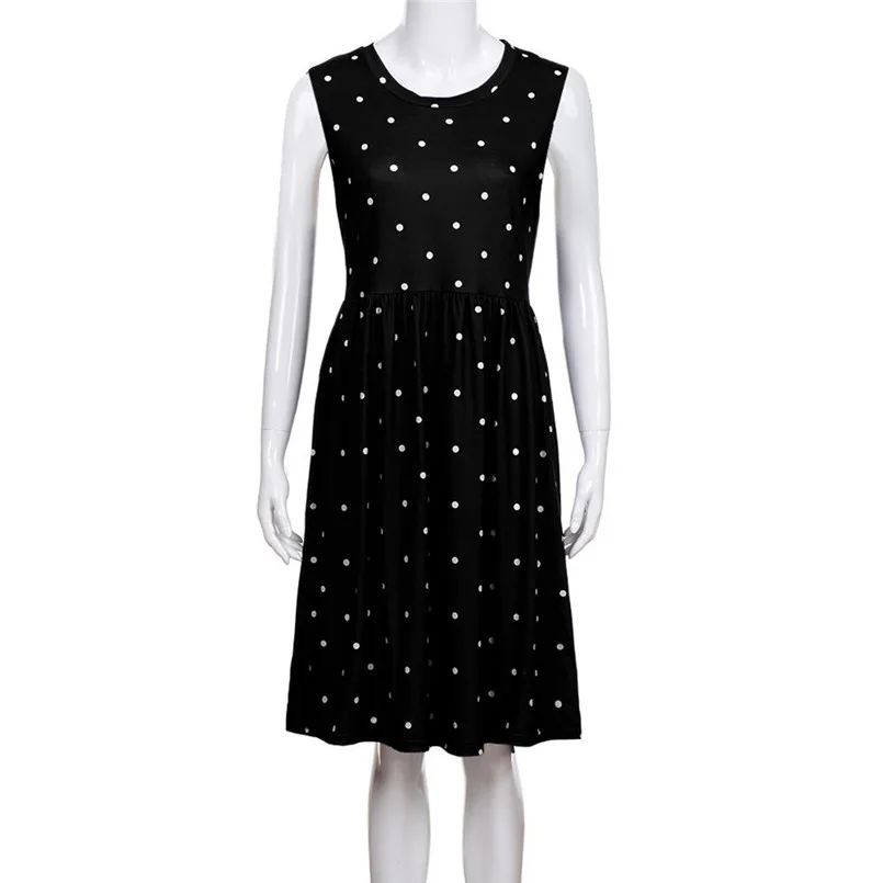  New Women Summer Fashion Pleated Polka Dot Pocket Loose Swing O-Neck Casual Midi Dress Elegant Lady Holiday Daily Dress #4R08 (40)