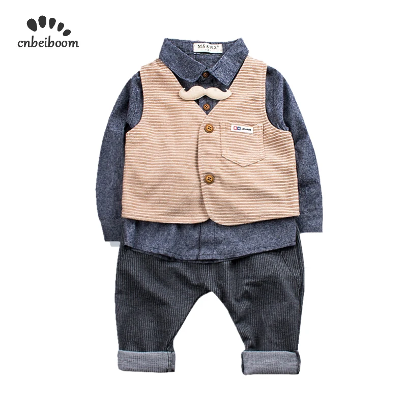

2019 autumn children boy clothing sets gentleman shirt + vest + pant 3 pcs sets baby kids 1-4 infant boys birthday clothes suit