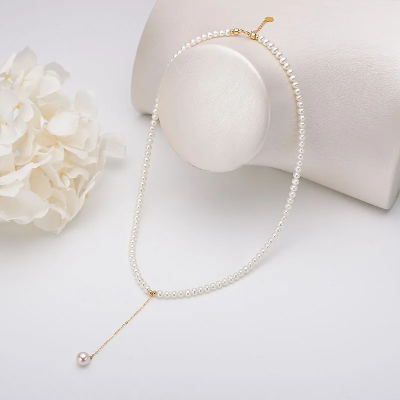 Sinya 18k Gold natural Round Pearls choker necklace for women ladies lover choker pearls diameter 3-4mm high luster cute jewelry (5)