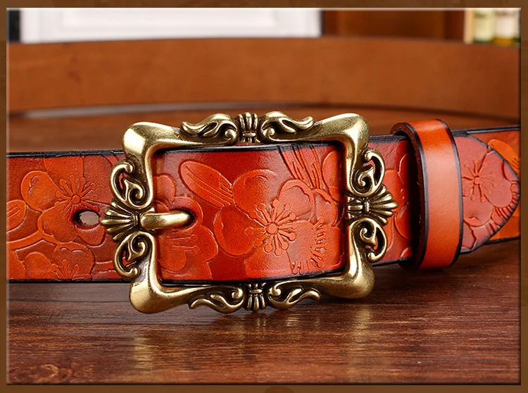 designer belts women Fashion Wide Genuine leather belts for women Vintage Floral Pin buckle Woman belt High quality second layer Cow skin jeans strap waist belt for women