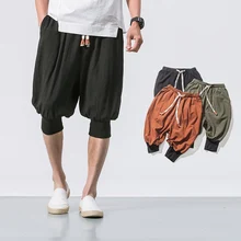 MRDONOO летние мужские свободные хлопковые льняные шорты в китайском стиле, мужские повседневные шорты-бермуды, бриджи B375-K65