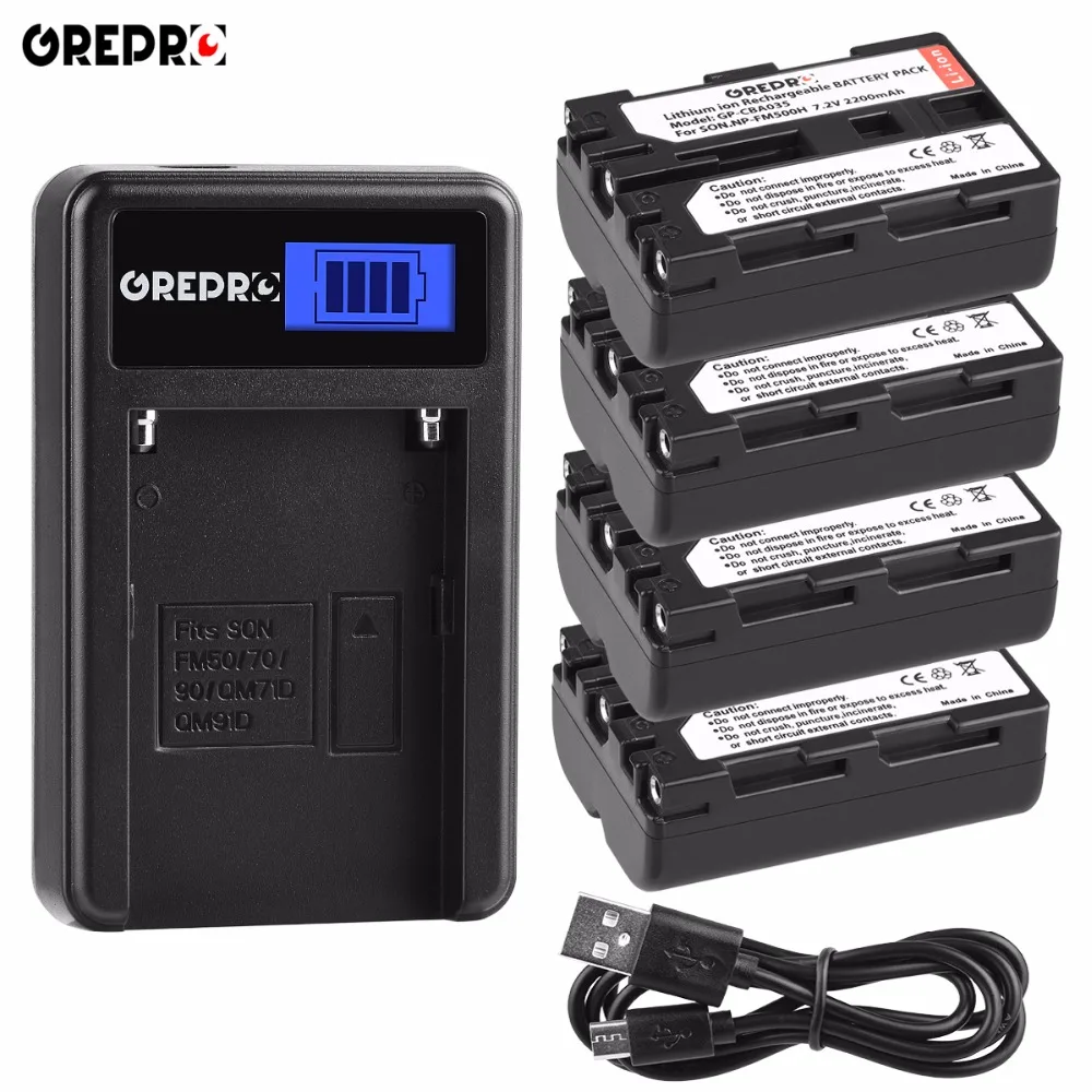 

4pcs 2200mAh NP-FM500H NPFM500H FM500H Battery+LCD Charger for Sony A57 A58 A65 A77 A99 A200 A350 A450 A550 A560 A700 A580 A900