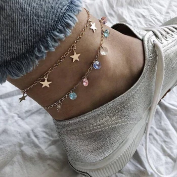 

Tocona Multiple Layers Star Sequins Colorful Stones Beaded Anklets for Women Leg Anklet Bracelet Beach Jewelry 6994