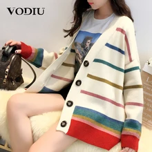 Кардиган, пальто, осенний свитер, вязанные повседневные пальто, женские Полосатые кардиганы с принтом для дам, свободный свитер, кардиган для женщин