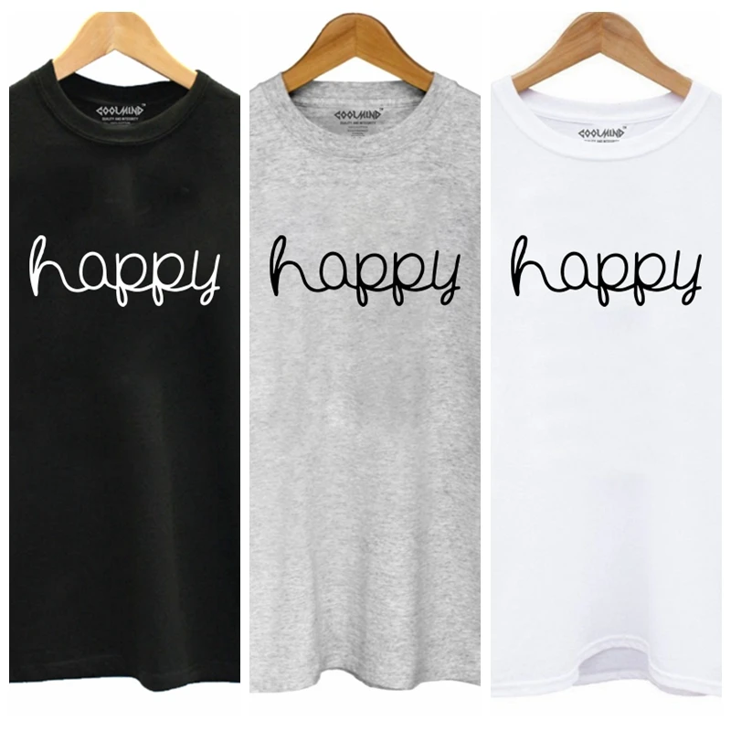 COOLMIND النساء القطن t قميص عارضة سعيد طباعة t قميص المرأة قصيرة الأكمام الإناث التي شيرت للبنات المحملة قمصان WRZ0311