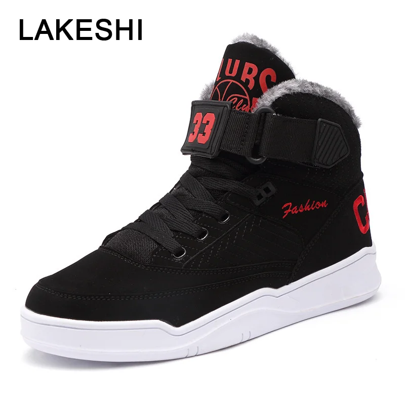 

LAKESHI Winter Men Snow Boots High Top Fur Men Ankle Boots Fashion Velvet Men Boots Men Casual Shoes Sneakers Plus Size 39-47