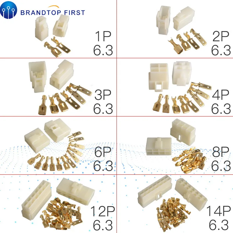 

6.3mm 1P 2P 3P 4P 6P 8P 12P 14P pin/way Crimp Terminal Connector Kits Male Female socket plug for Motorcycle Car