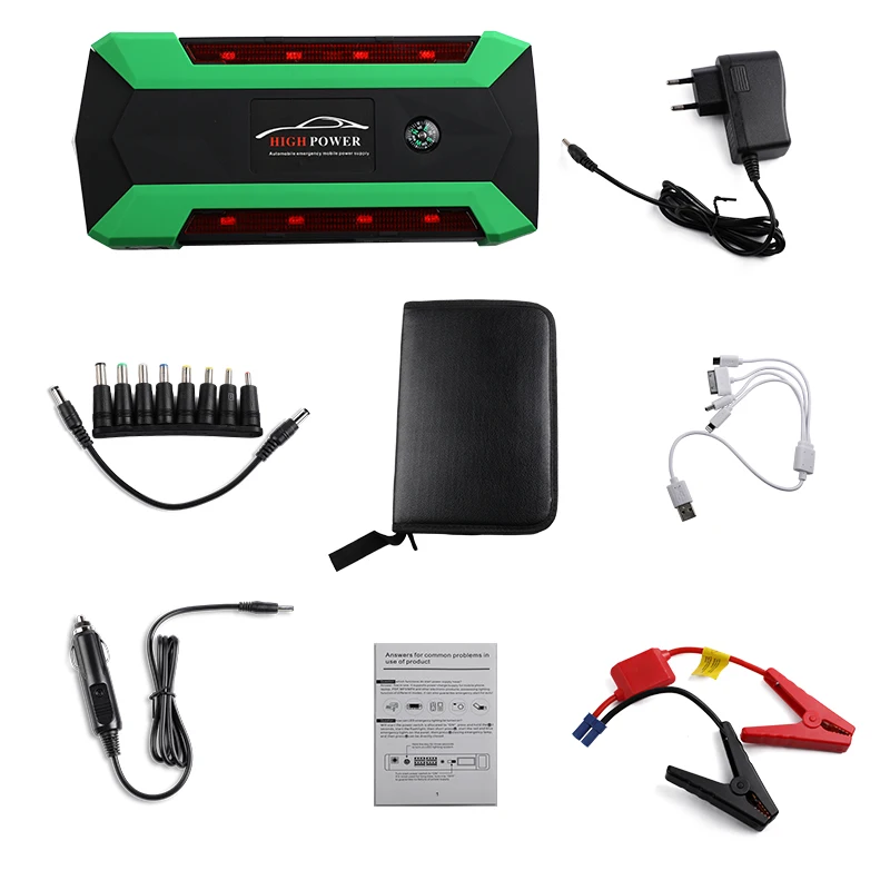 20000mAh Car Jump Starter 600A Peak Current Car Battery Power Pack 12V Green Light Strip Auto Charger Portable Starting Device