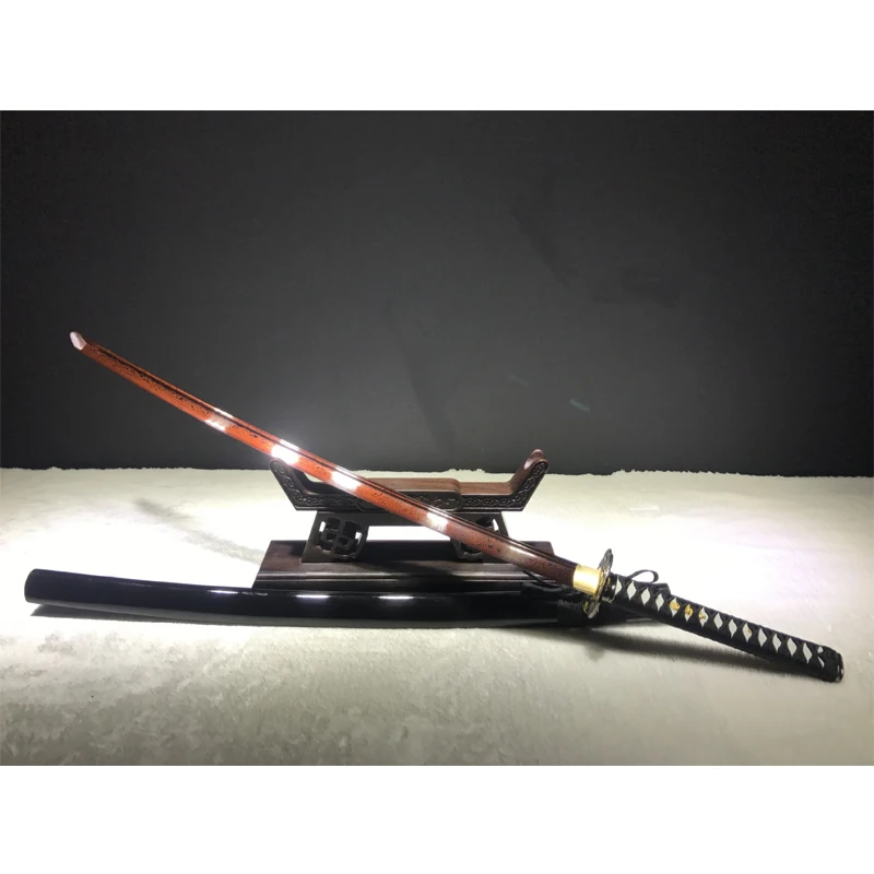Японский военный нож Katana 102 см рифленый железный черный деревянный футляр|sword
