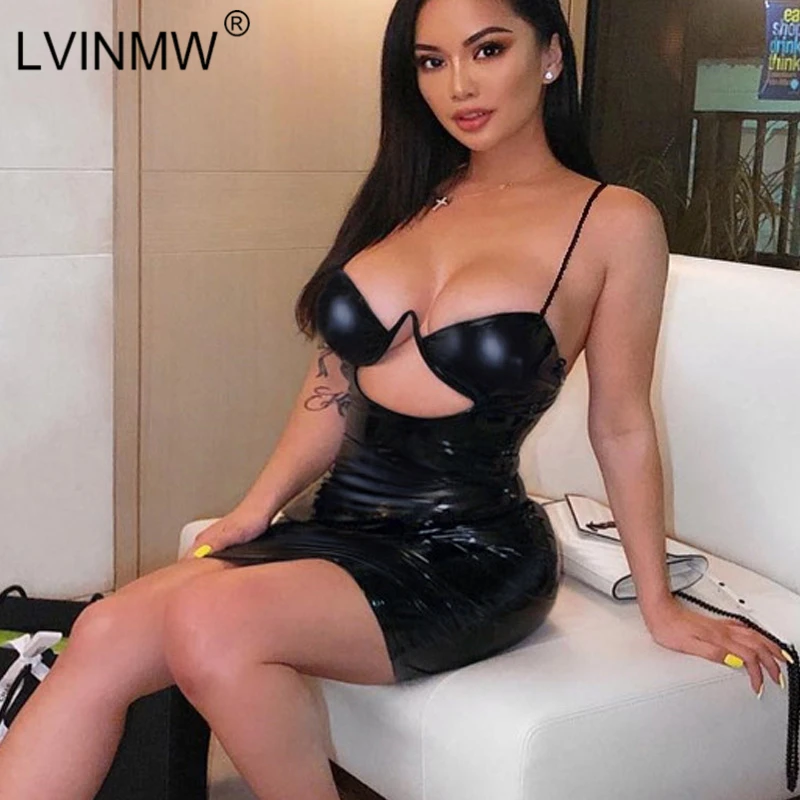 

LVINMW Sexy Black Spaghetti Strap Hollow Out V-Neck Mini Dress 2019 Summer women Backless Bodycon Dress Female Party Club Dress
