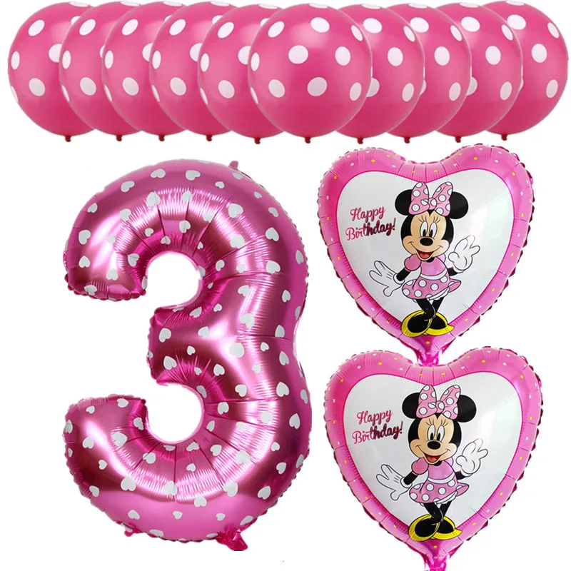 13 piezas rosa azul Mickey Minnie bebé 3 años fiesta de cumpleaños Globos de papel de aluminio de helio de látex Globos niños niñas cumpleaños decoración del partido