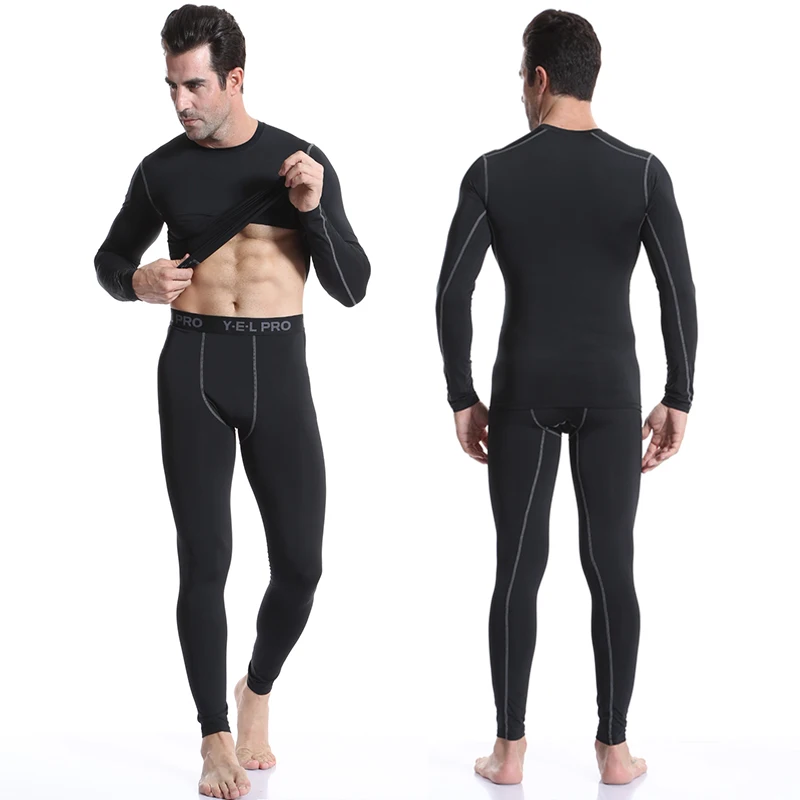 

Yuerlian 2 pcs Fitness Tights Running Set Quick Dry Gym Sportswear Long Sleeve T Shirt Legging Pants Tracksuit Men Sports Suits