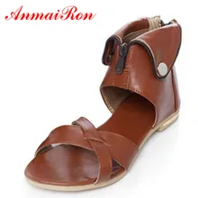 ANMAIRON New Ankle-Wrap Round Toe Flats Shoes Women Casual Summer Bohemian Sandals Women Platform Sandals White Shoes Woman